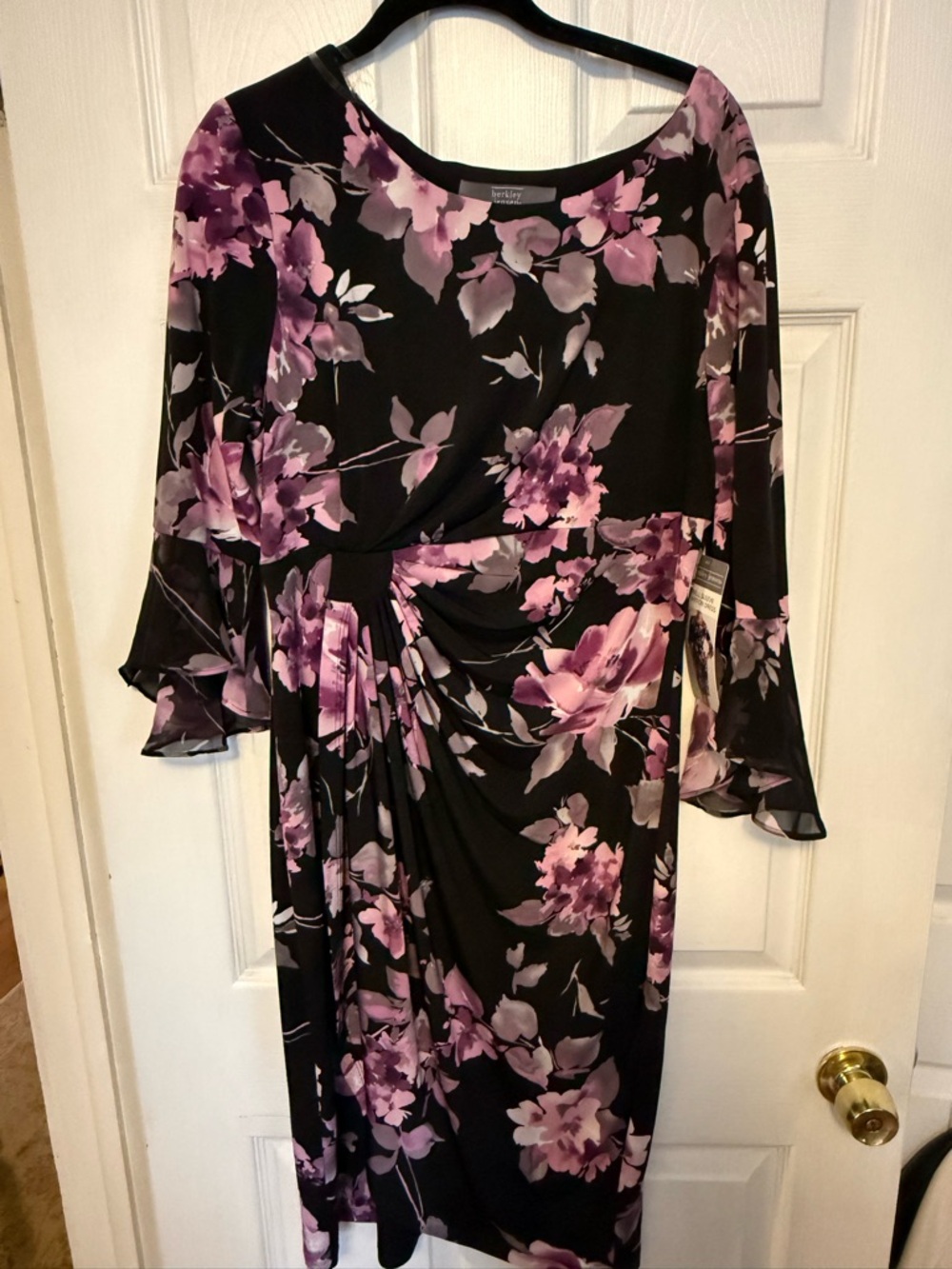 Women’s Black Dress with Purple Floral Print — Long Sleeve